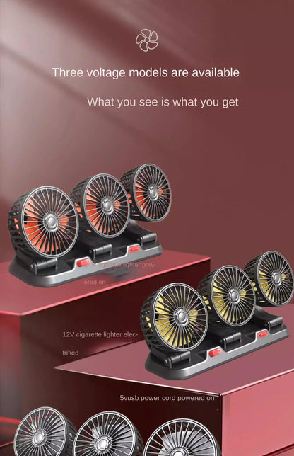 360° Adjustable Car Fan with 1/2/3 Heads Electric Air Circulator USB/12V/24V Silent Fan for Home Desk Office Car RV Truck