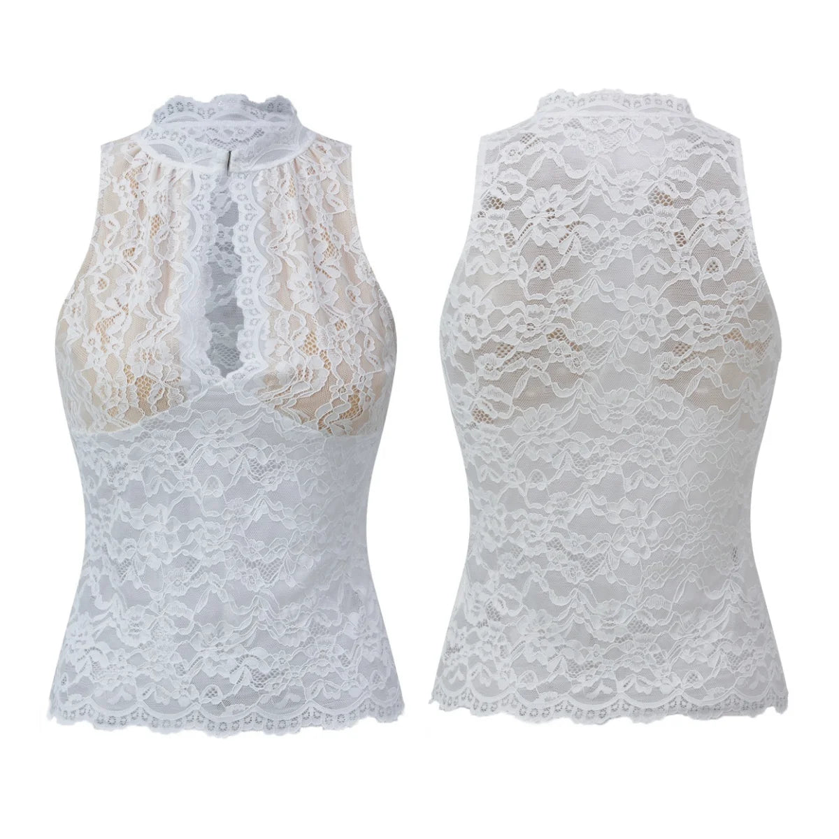 Women Kawaii Harajuku Retro Tank Tops Cut Out Mockneck Sleeveless Slim Fit Vest Trendy Summer Lace Corset Streetwear