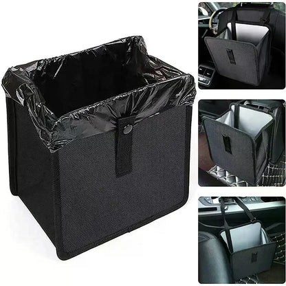 1pc Durable Oxford Cloth Car Trash Can - Multi-functional Folding Hanging Storage Bag, Zipper Compartment, Practical Design