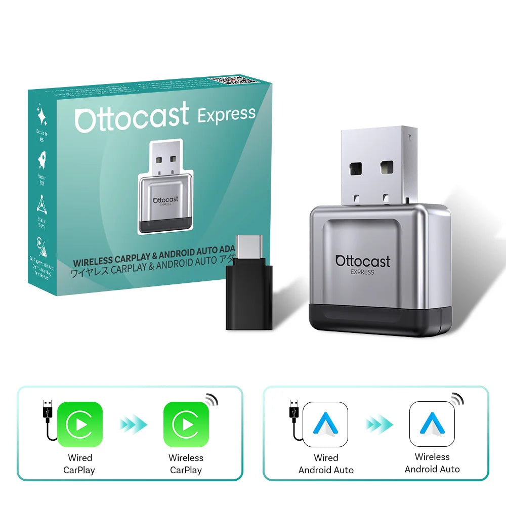 OTTOCAST Play2Video Ultra Wireless CarPlay AI BoxVideo Streaming forCar YouTube Netflix IPTV Plug&Play for Factory Wired CarPlay