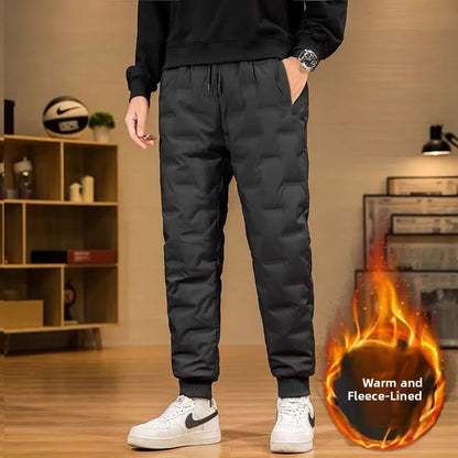 plus Size down Pants Men's Outdoor High Waist Loose Fit Thickened Duck down Warm Windproof Long Trousers Fashionable Casual Wear