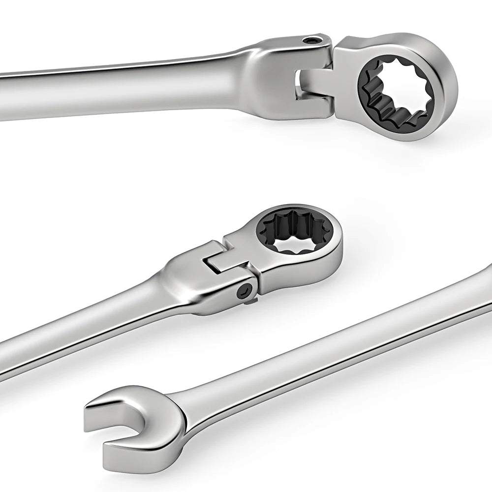 Ratchet Spanner Wrench Set Gear Ring Ratcheting Combination Wrench Kit Metric Flexible Head with Canvas Bag  Metric Flex Head