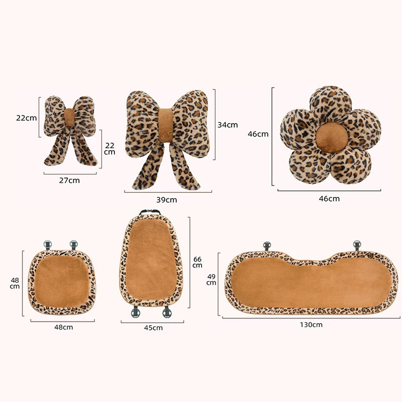 Women's New Leopard-print Car Seat Cushion Winter Plush Warm Non-slip Seat Cover Fashion Full Set Automobile Interior Decoration