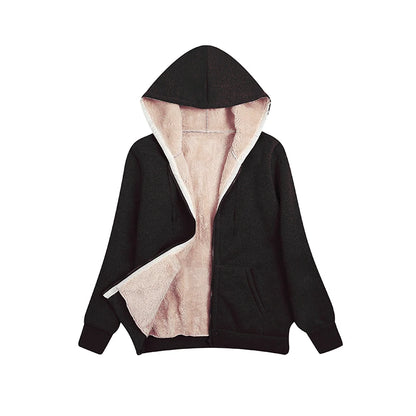 Winter Women Hooded Plush Coat Fleece Hoodies S-2XL Zipper Sweatshirt Long Sleeve Sweater Jacket