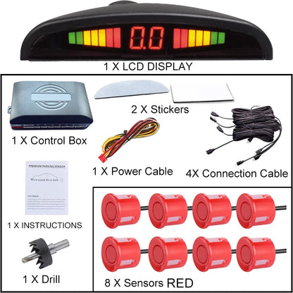 8 Parking Sensors Car Reverse Radar LED Display Buzzer Reverse Assist System Rear Detection Kit