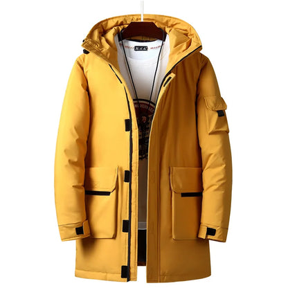 Down Jackets Men Winter Fashion Thick Warm Long Parkas Casual Fur Collar White Duck Down Coats Windproof Hooded Jackets Overcoat