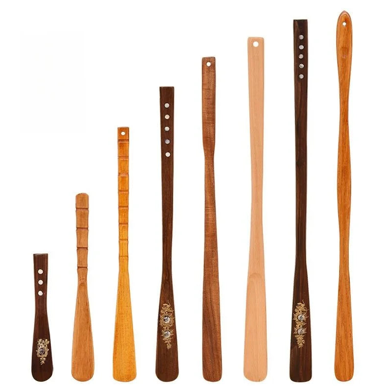 Long Handle Wooden Shoe Horn for Elderly People Home Use Stretchable Clog Puller Household Shoe Scraper Comfortable to Wear