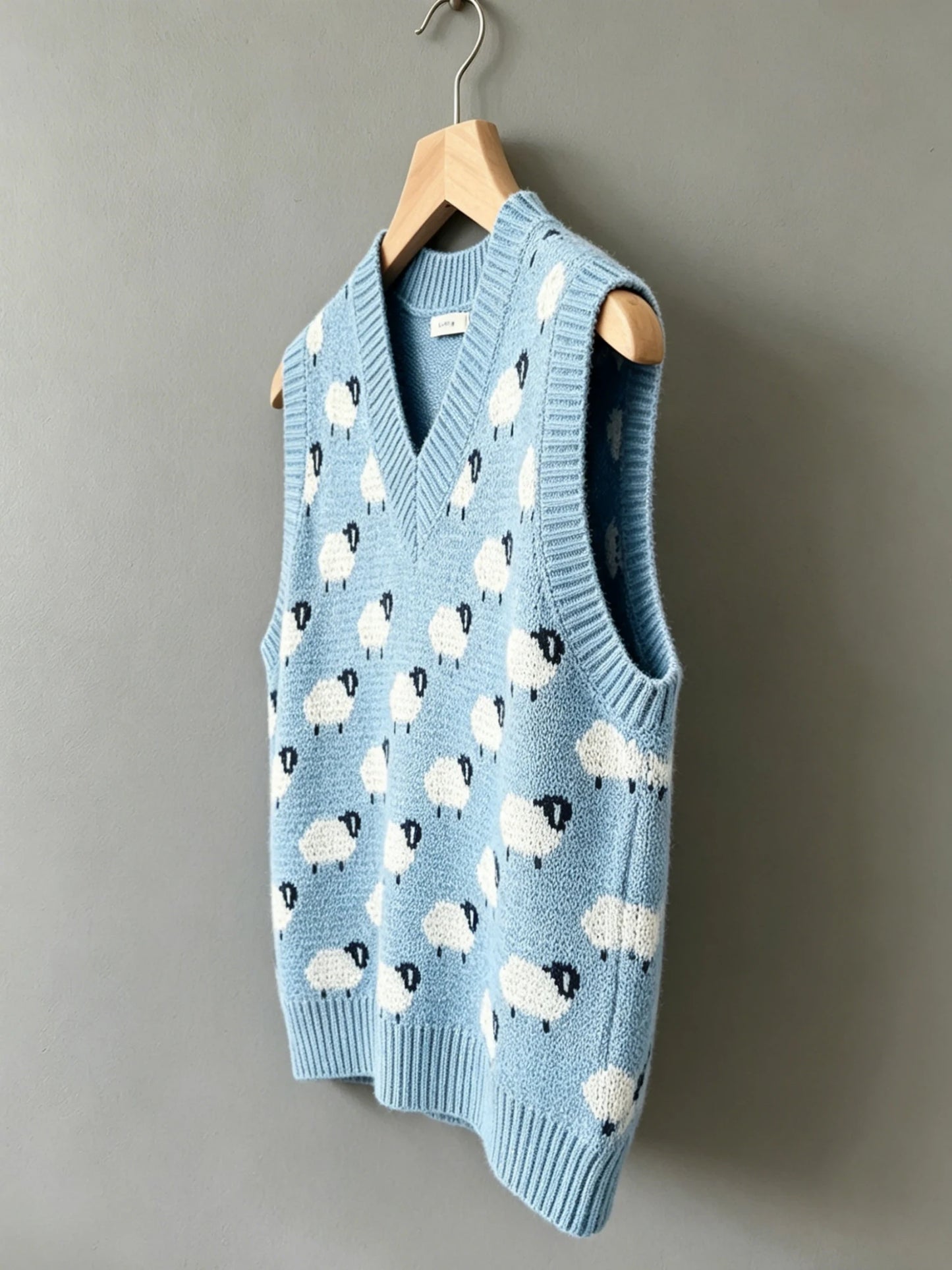 Women's plus size sheep pattern round neck knitted vest, casual and elegant spring and summer women's clothing