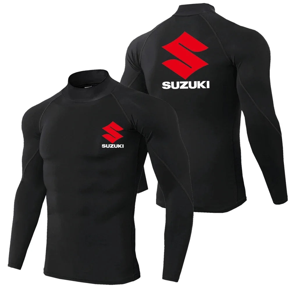 Suzuki men's fast drying breathable sports bike long sleeved tight fitting shirt, gym sweatshirt, outdoor fitness running