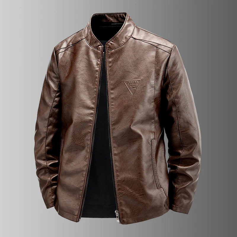 Ning Genuine Leather Jacket Men's Stand Collar Thickened Slim Fit Casual Trendy Motorcycle Clothes Outerwear