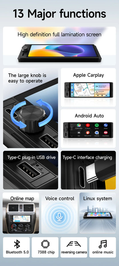 JIUYIN D23M 6.28 inch Universal Car Radio 1 Din Carplay Wireless Android Auto Car Multimedia HD IPS Touch Screen USB TYPE-C BT