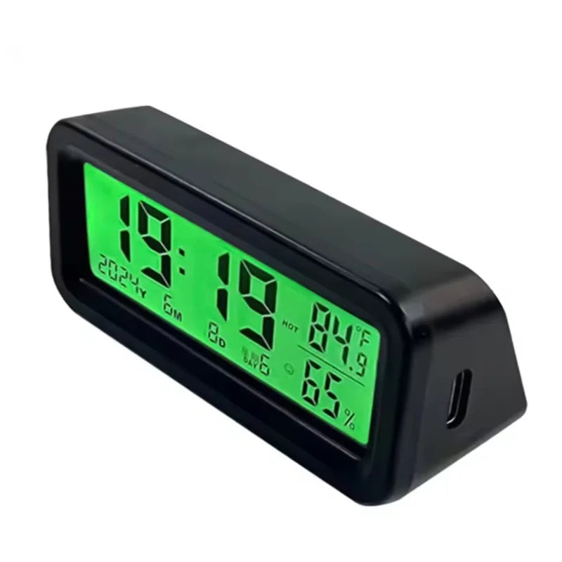LCD Digital Solar/USB Car Clocks Power Dashboard Thermometer Automotive Electronic Temperature Humidity Gauge Automobiles Clock