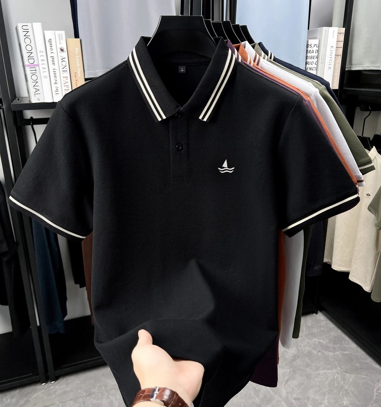100% Cotton Men's Smart Leisure Polo Shirt Lightweight Comfort Short Sleeve Summer Daily Golf Premium Sailboat Embroidered Tee