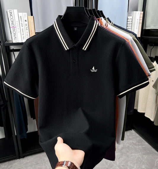 100% Cotton Men's Smart Leisure Polo Shirt Lightweight Comfort Short Sleeve Summer Daily Golf Premium Sailboat Embroidered Tee