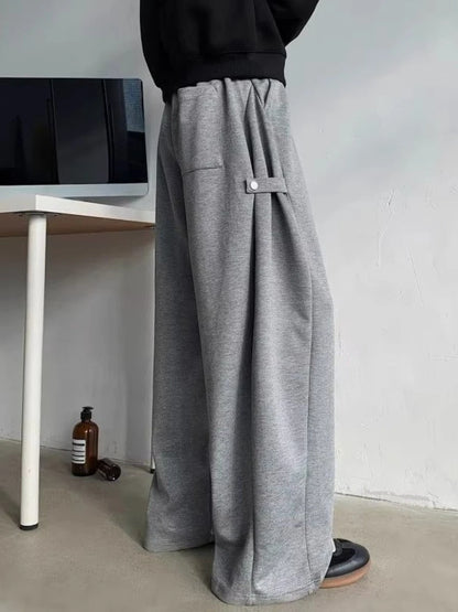 Men’s Grey Deconstructed Cargo Pants Heavyweight Oversized Wide Leg Trousers Floor Length Casual Streetwear for Spring Autumn