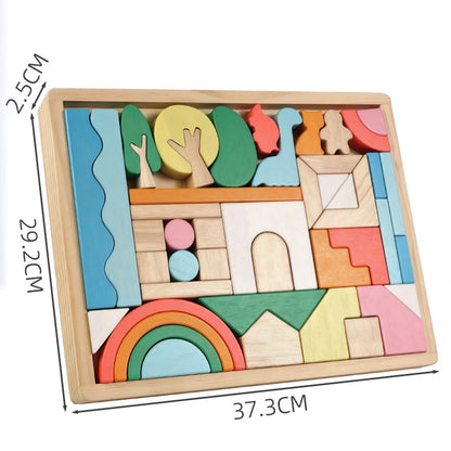 Big Size Wooden Blocks Rainbow Building Blocks Stacking Wood Toy Shape Color Cognitive Learning Toys Montessori Early Education