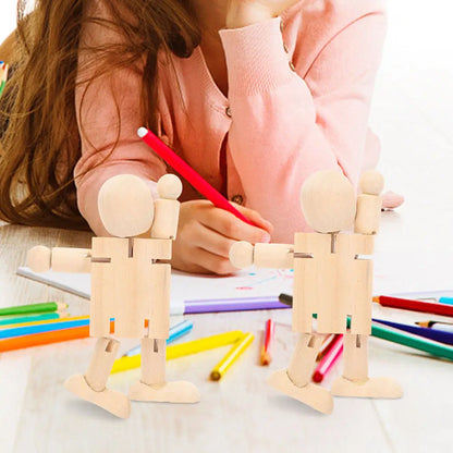 6Pcs Wooden Robot Unfinished Jointed Figures for DIY Painting Decoration Craft Kits Kids Creativity Development