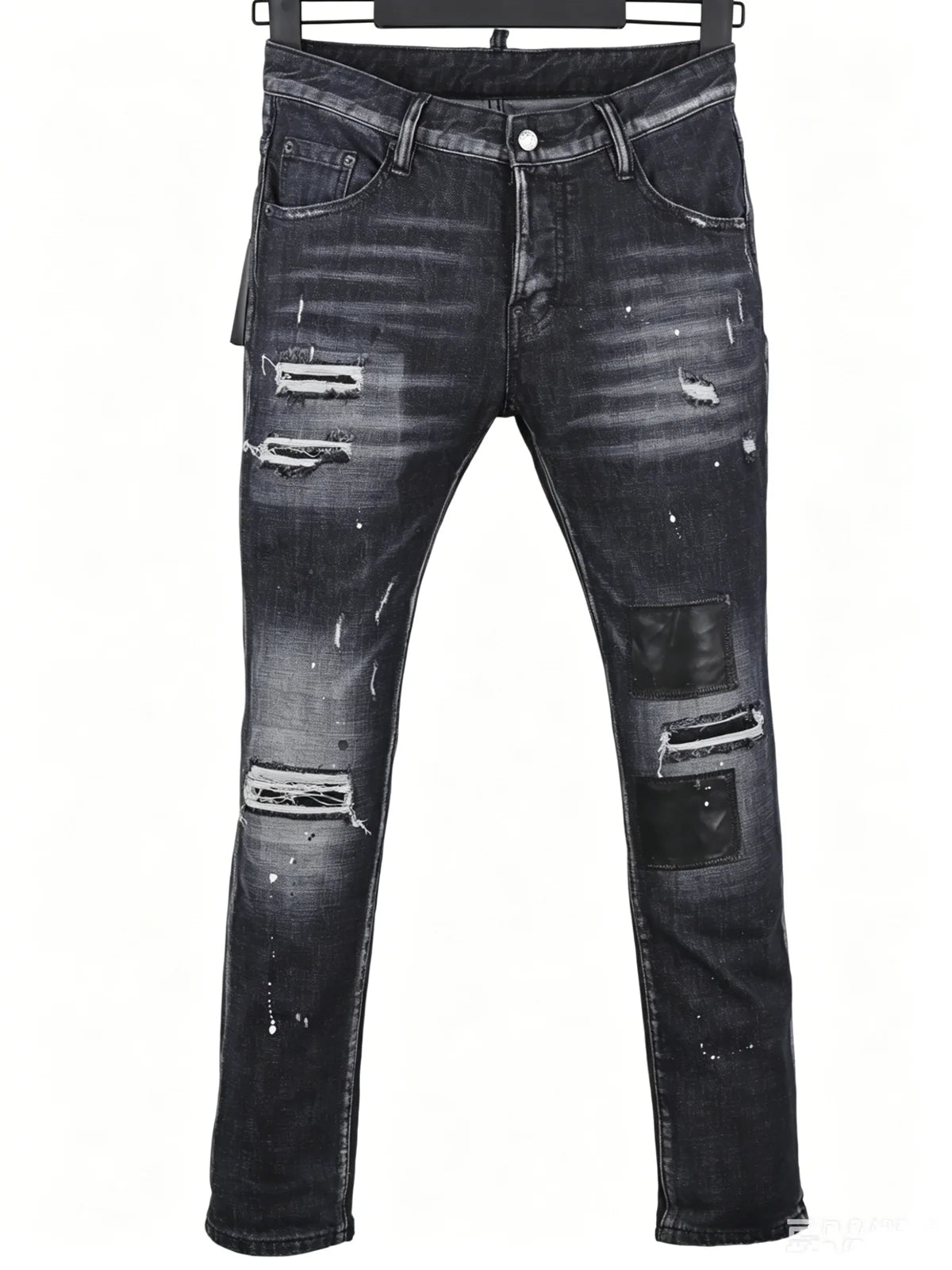 6058 Four Seasons New Men's Wash Grinding Hole Patch Paint Splash Ink Micro-bullet Leg Grey Jeans for Men
