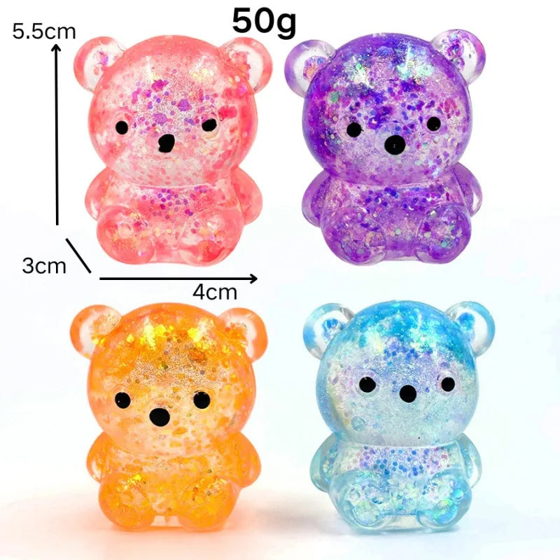 Cute Cartoon Glitter Colorful Bear Slow Rebound Squishy Toy, Super Soft Squeeze Fidget for Adult Stress Anxiety Relief & Gift