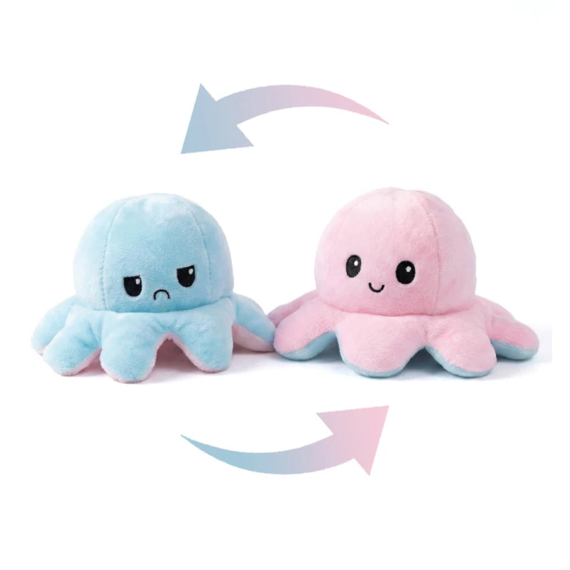 Double-Sided Octopus Plush Toy Purple and Blue Double-Sided Flip Plush Toy with Embroidered Details A Cute Collectible Plush Toy
