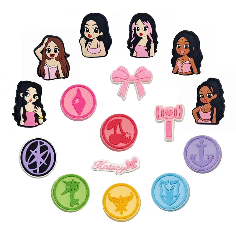 16-100pcs Katseye Musical Shoe Charms Cartoon Shoes Accessories Decoration Buckle Fit Slides Clog Sandal Wristbands
