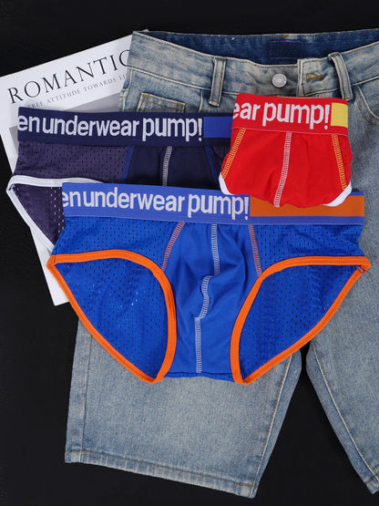 3 PCS Men's Mesh Briefs U Convex Pouch Elastic Waistband Breathable Colorful Sexy Underwear