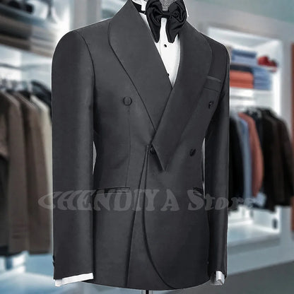 Black Suits For Men Shawl Lapel Formal 1 Piece Jacket Double Breasted Business Casual Groom Wedding Party Custom Made Blazer