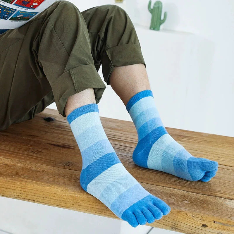 1/5 Pairs Man Short Socks Toe Striped Business Cotton Party Dress Soft Elastic Young Colorful Happy Funny Five Finger Socks Warm