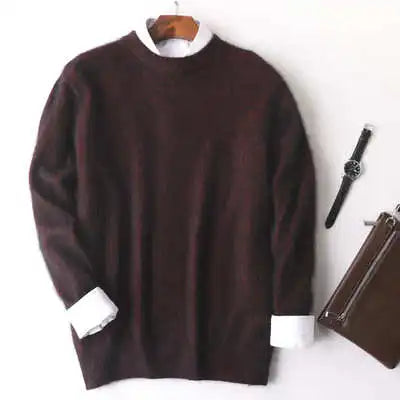 Men's 100% pure Mink Cashmere Sweater O-Neck Pullovers Knit Large Size Mink Sweater Winter New Tops Long Sleeve High-End Jumpers