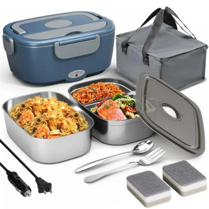 Portable Electric Heated Lunch Warmer Box for Work Stainless Steel Bento Box Adult Plug In Food Heater for Car 12V 24V 110V Sel