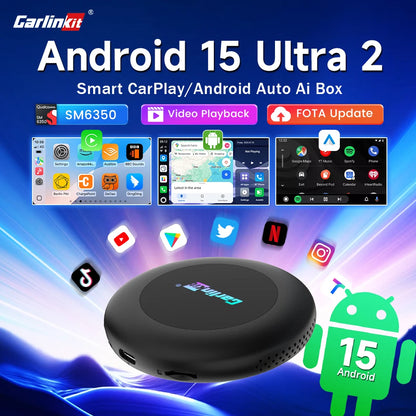 CarlinKit 3 In 1 Android 15 CarPlay Ai Box Wireless Adapter Android Auto Qualcomm SM6350 128GB 8-Core for Youtube Netflix FOTA