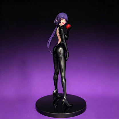 24cm Anime Girl Figure Purple Hair Elf Black Bodysuit PVC Statue Collectible Model Doll Desk Ornament Gift