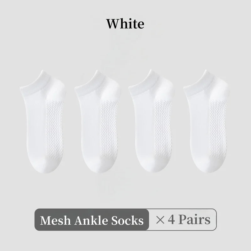 1/4/7 Pairs Men's Mesh Breathable Ankle Socks & Crew Socks - Lightweight Cotton Low Cut No Show Socks for Sports, Spring Summer