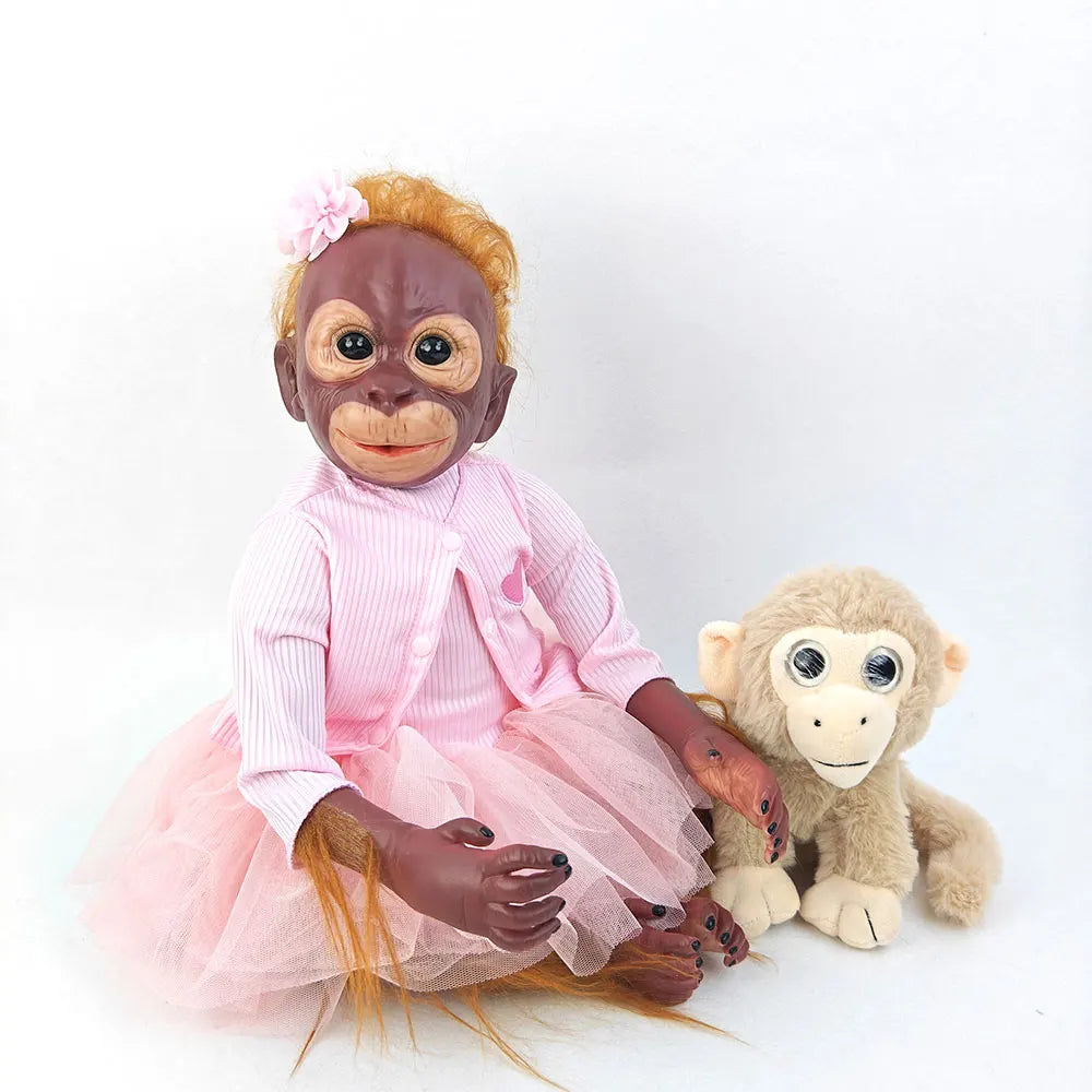 55CM Half Glue Cute Reborn Monkey Doll Cloth Body Pasted Mohair Children Girl Toddler DIY Dressing Up Toy Birthday Gift