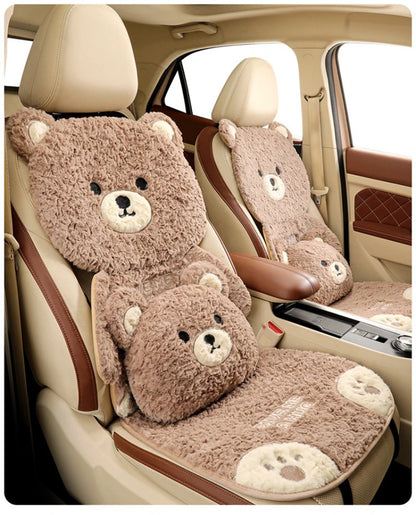Cartoon 3D Bear Universal Car Seat Cushion Covers Plush Backrest for Autumn Winter Warm Cute Designed Seat Accessories