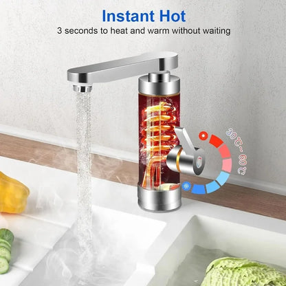 Electric Instant Heater Faucet Tankless Hot Water Heater Tap , Electric Hot Water Tap, LCD Temperature Display, 360 ° Mixed