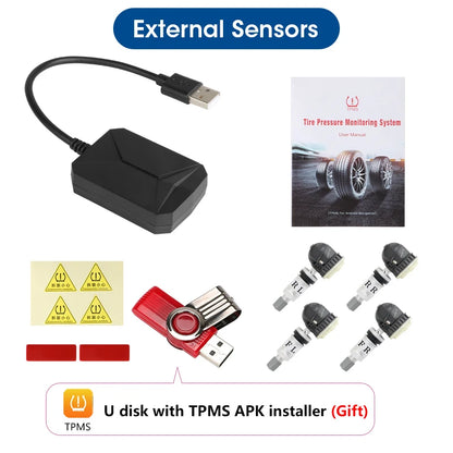 JMCQ USB Android TPMS Tire Pressure Monitoring System Display Alarm System Internal External 5 Sensors For Car Navigation Radio