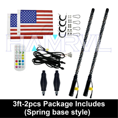 1/2 PCS 2/3/4FT LED Whip Lights RGB Waterproof Multi-Color Flagpole Lamp Bowlight for Offroad Sand Rails Buggies SxS ATV/UTV RZR