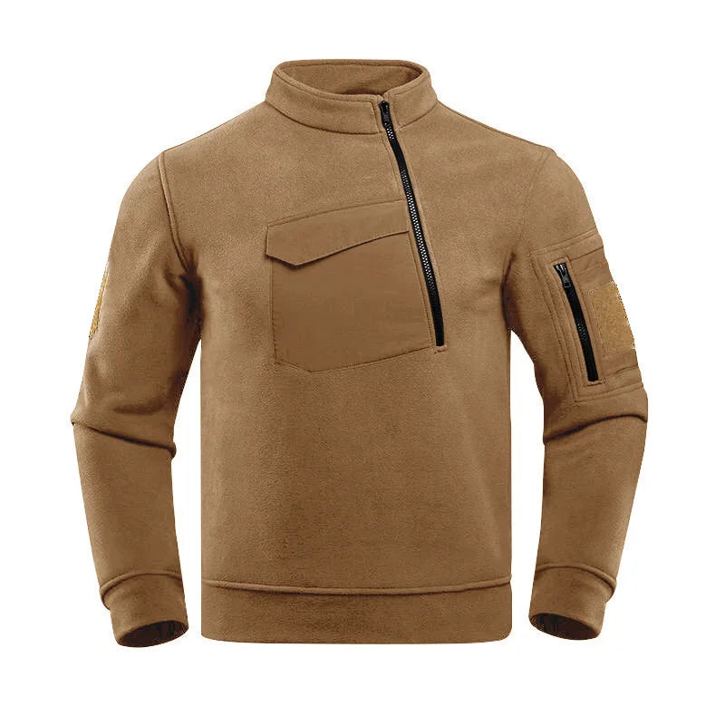 New Men's Hooded Sweatshirts Casual Autumn Winter Fleece Sweatshirt Hiking Tactical Zip Sweatshirt Thicken Solid Color Sweater