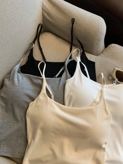 Summer New Small Strap Vest with Chest Pad Backless Integrated Inner And Outer Wear Slimming  Color Short Top for Women