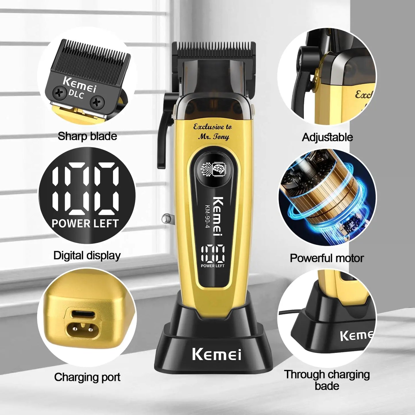 Professional Hair Clipper KM-90-5,KM-90-4 Electric Hair Trimmer Set For Men Rechargeable Cordless Haircut Machine for Barber