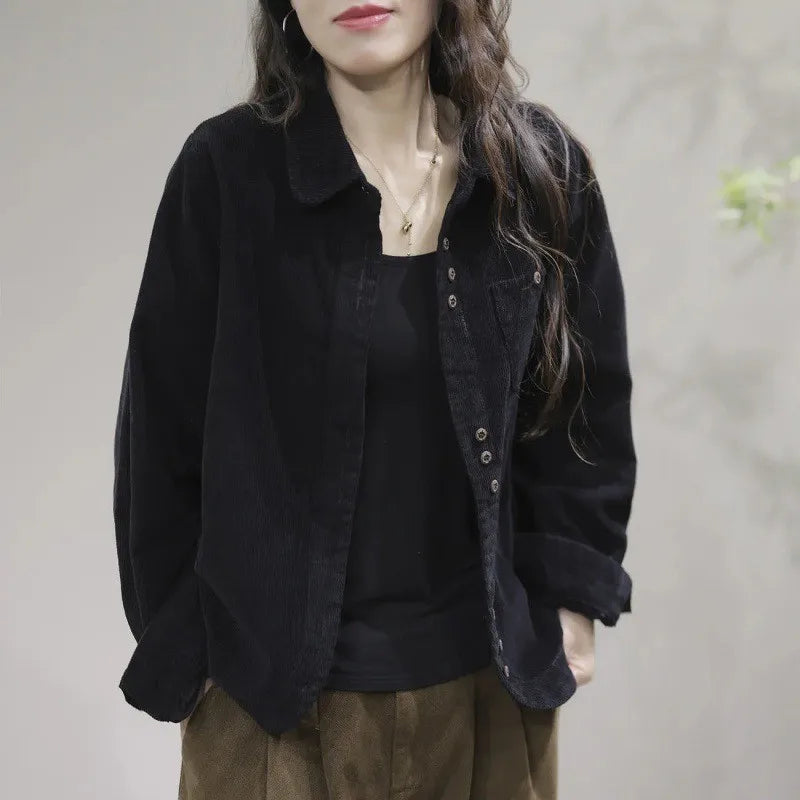 New Long Sleeve Corduroy Shirt Women Clothing Autumn Winter Fashion Casual Solid Color Cotton Top Womens Cardigan Blouse 2024