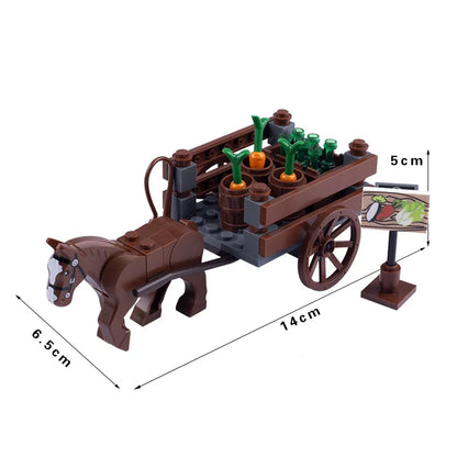 MOC Medieval Military Carriage Carriage Chariot Knight Transport Carriage Weapons Figures Vegetable Wood Bricks Children's Toys