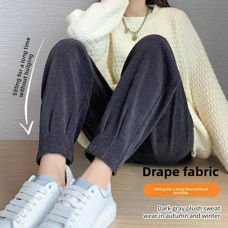 Autumn Winter High Waist Loose Thickened Fleece Harlan Pants Women's Casual Trousers Carrot Style Comfortable Loose Fit