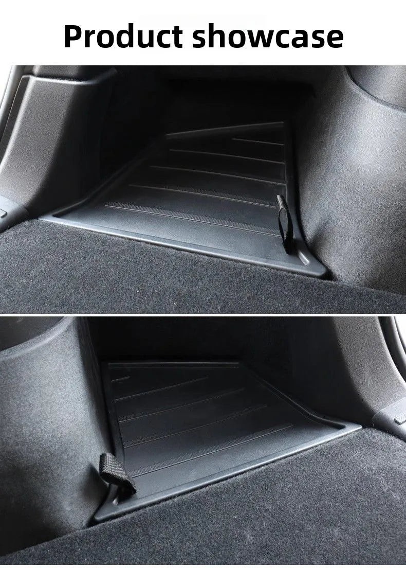 For Tesla Model Y Juniper 2025 2026 Launch Trunk Side Storage Box Boot Organizer Flocked TPE Mat Anti-dirty Travel Accessories