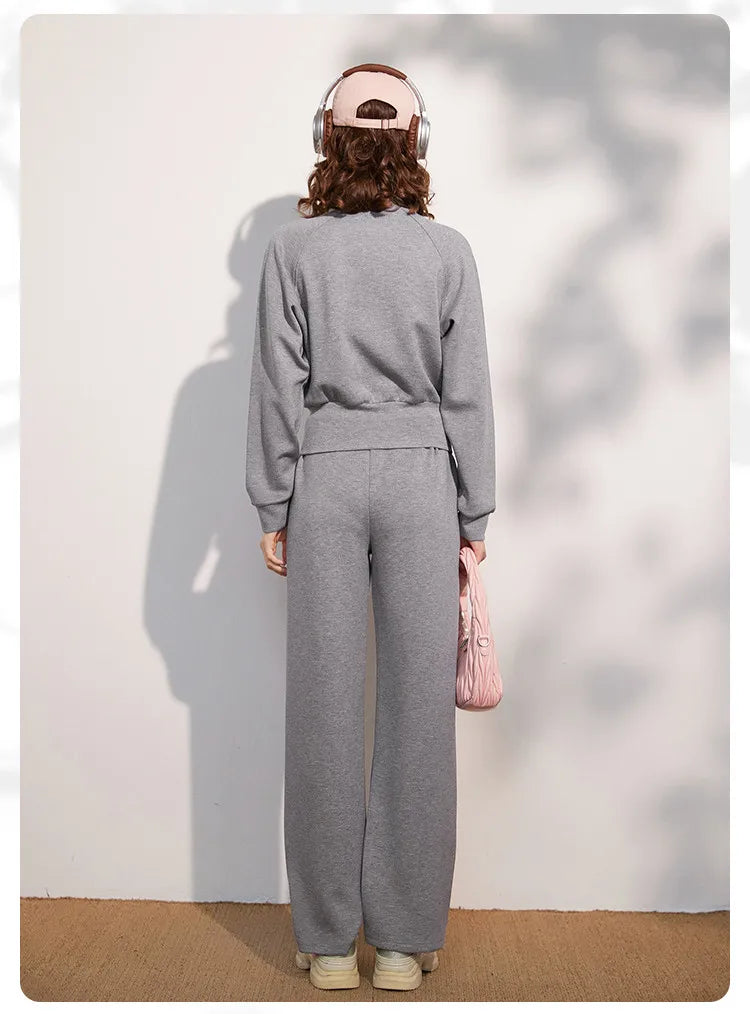 LOUIS YAO Women Two Pieces Set 2024 Autumn Stand Collar Long Sleeve Long Pants Set Sweatshirt Sporty Fashion Set