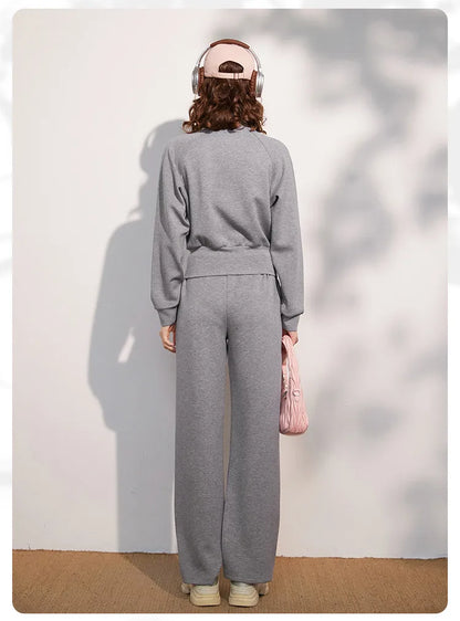 LOUIS YAO Women Two Pieces Set 2024 Autumn Stand Collar Long Sleeve Long Pants Set Sweatshirt Sporty Fashion Set