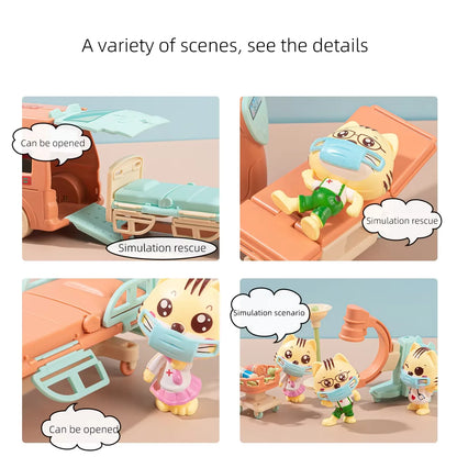 Cat Dolls Doctor Pet Pretend Play Toys, Figures Playset Toy, Hospital Ambulance Toy Educational Toys Pet Care Playset Hospital