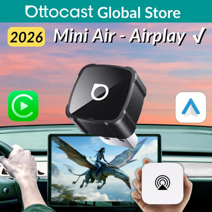 Ottocast Mini Air Wireless CarPlay Android Auto AirPlay Adapter 3 in 1 Plug and Play Wireless Mirroring For Youtube Tiktok IPTV