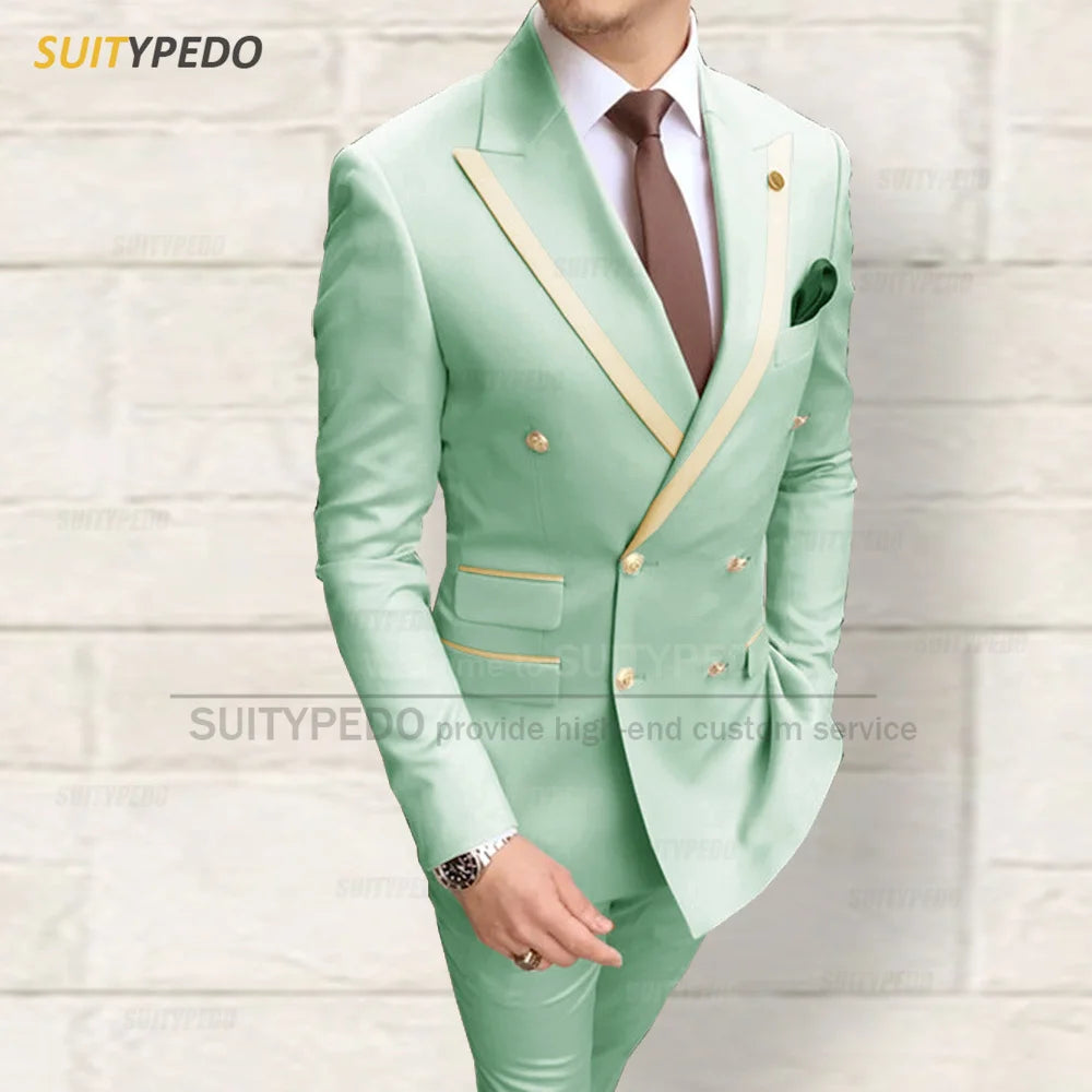 Fashion Men Red Suit Sets Wedding Party Custom Groomsman Elegant Outfits Birthday Banquet Male Stylish Blazer Pants 2 Pieces